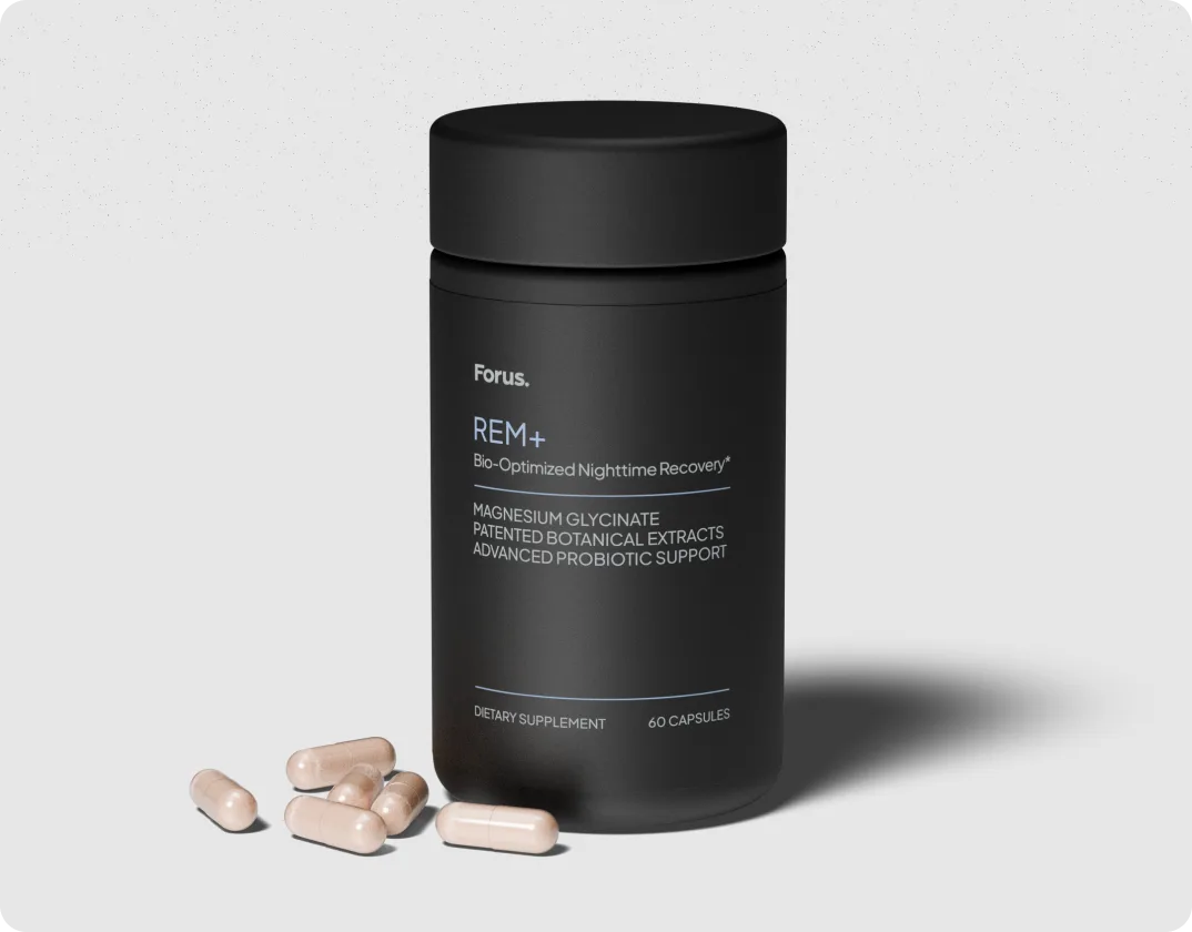 A bottle of REM+ with capsules