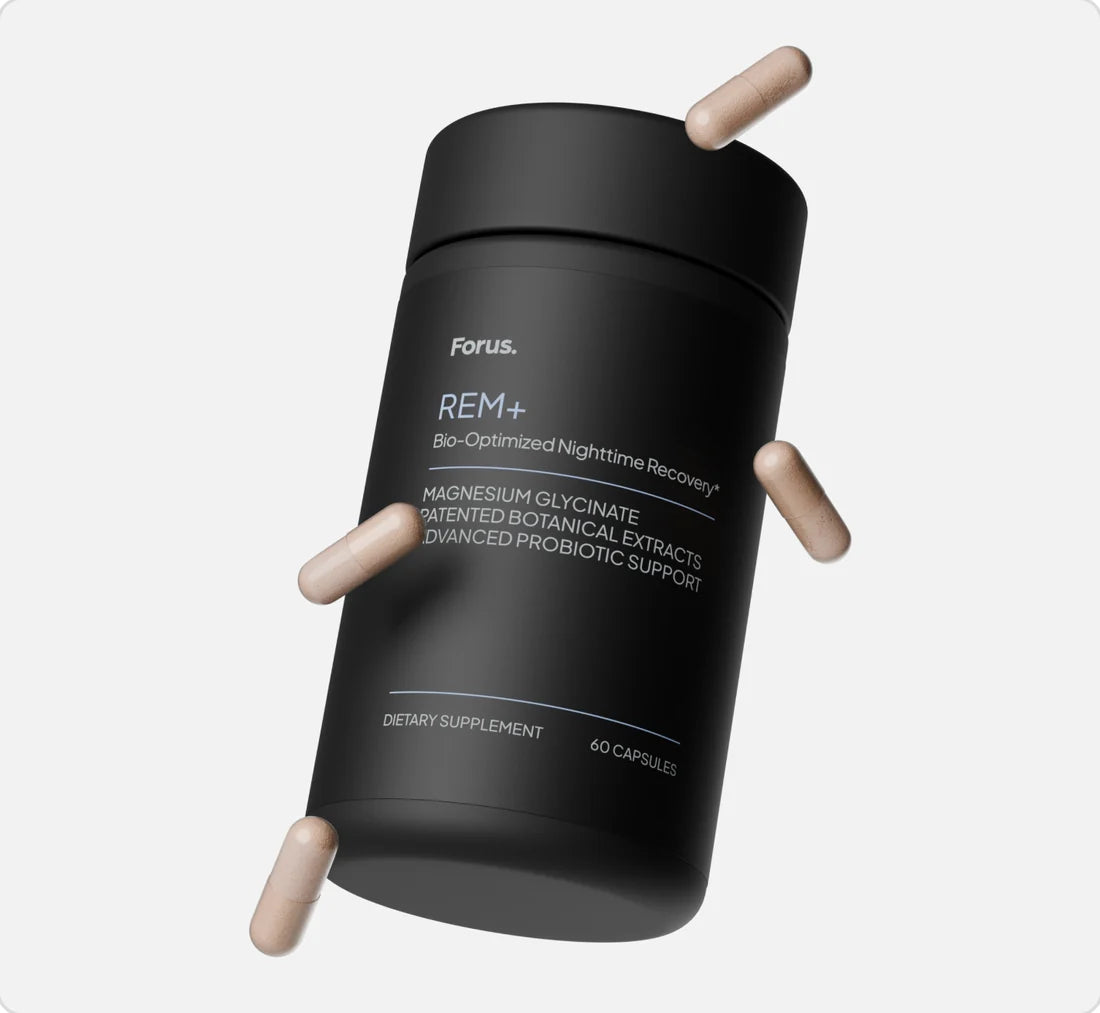 A bottle of REM+ with capsules