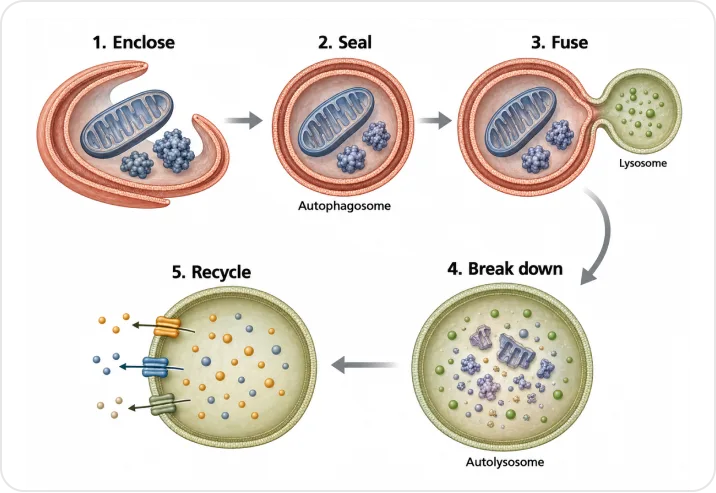 Autophagy in five steps: enclose, seal, fuse, break down, recycle